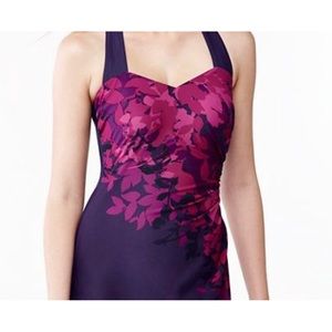 Lands' End Slender Tunic One Piece Swimsuit Purple Pink Floral Size 10